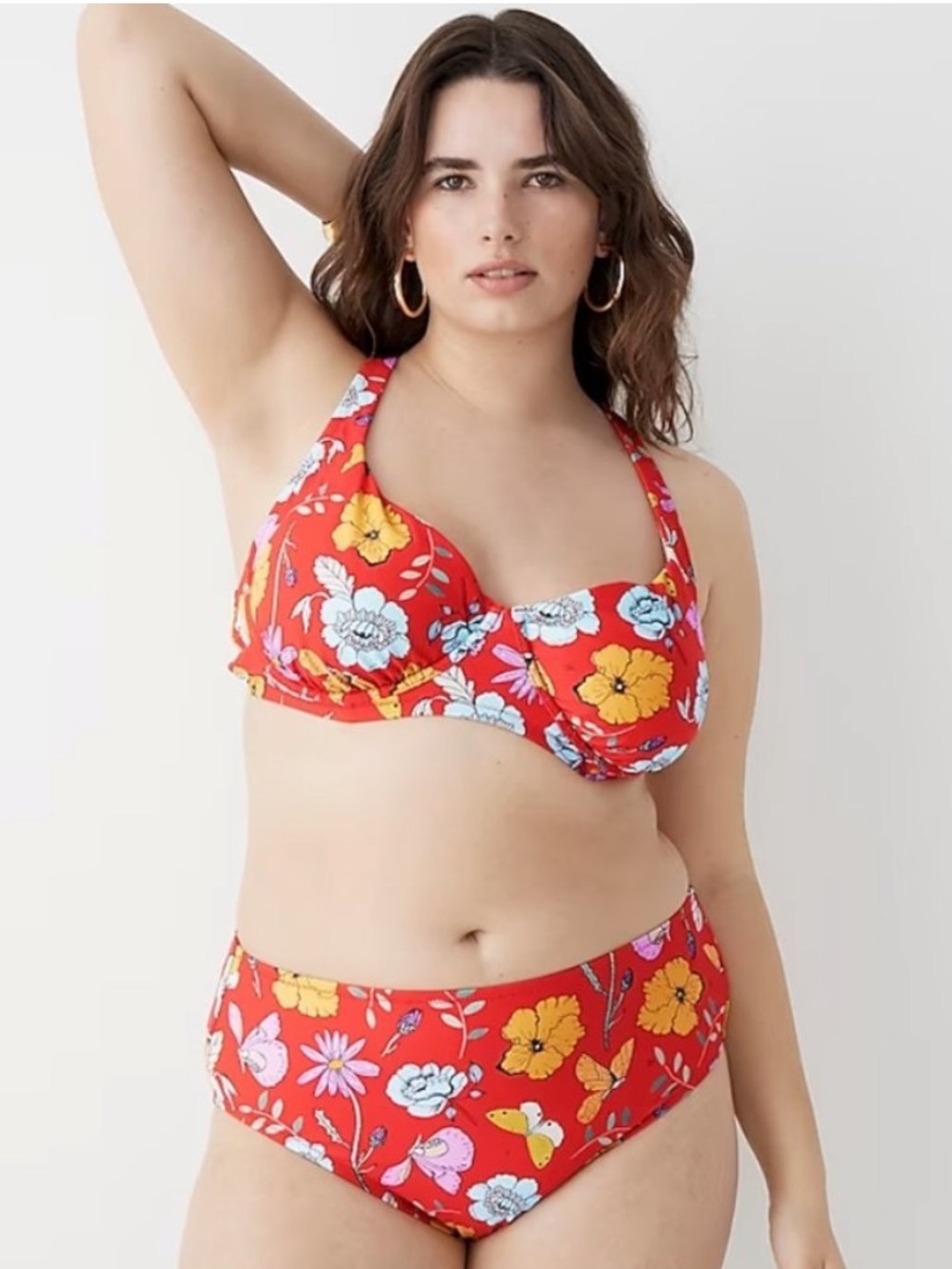 J. Crew x Dauphinette Red Floral Underwire Bra Bikini Top NWT Size 40D